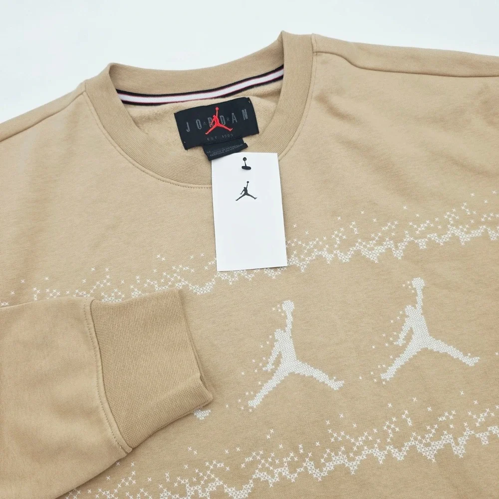 Jordan Essentials Men Holiday Fleece Crewneck Sweatshirt Hemp FD7463-200 M